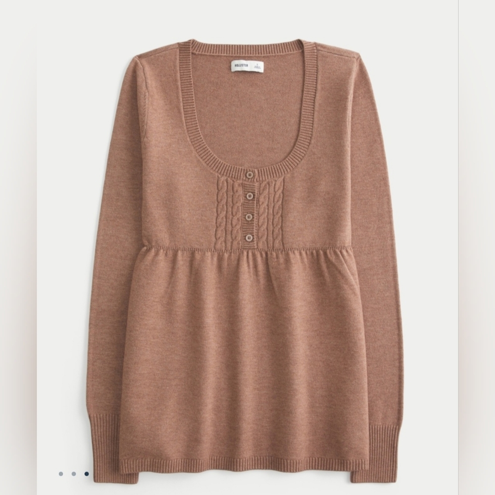 Hollister Easy Cable-Knit Babydoll Sweater in Light Brown (Small)